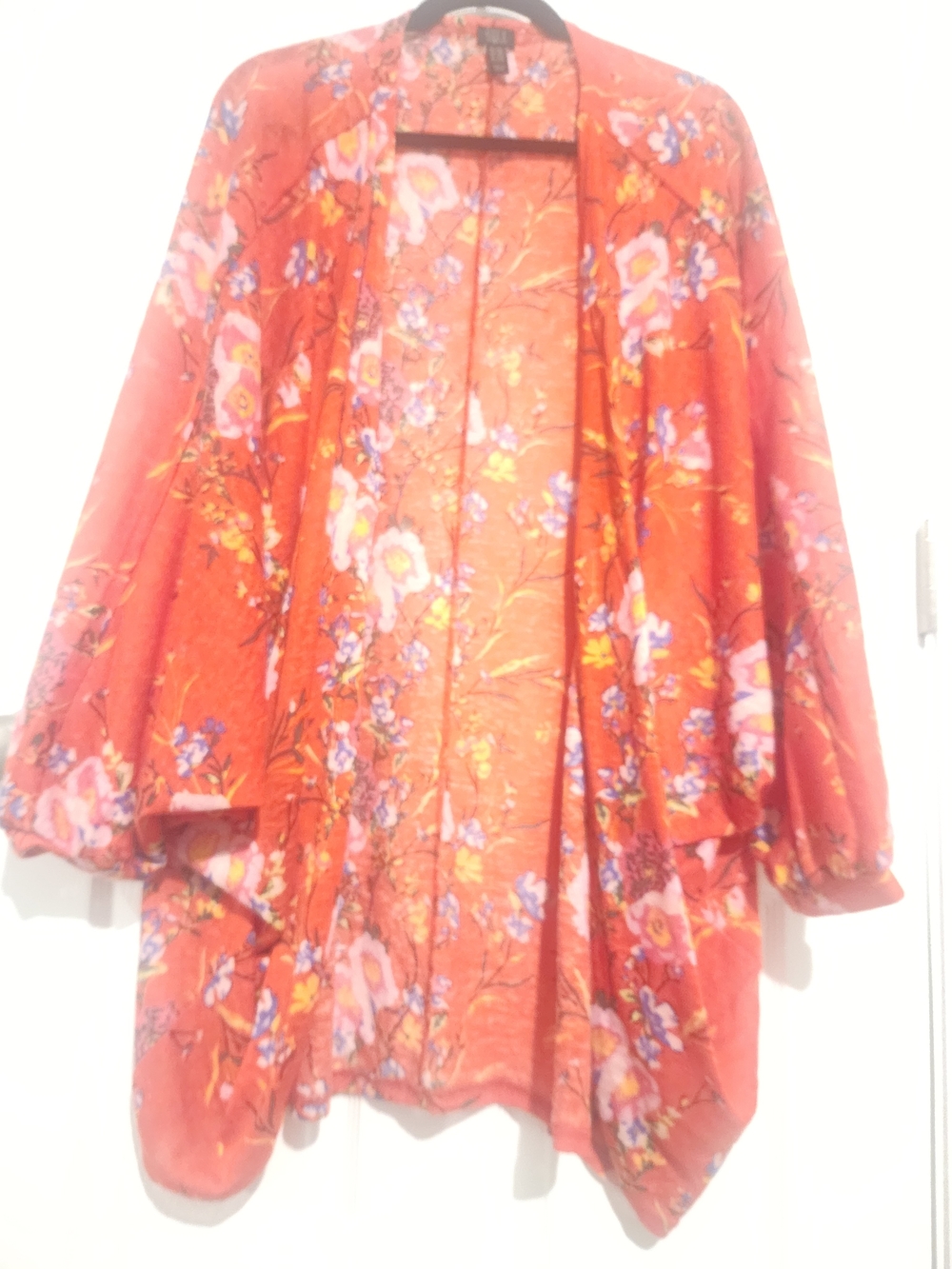 GILLI Red Floral Open-Front Kimono Jacket